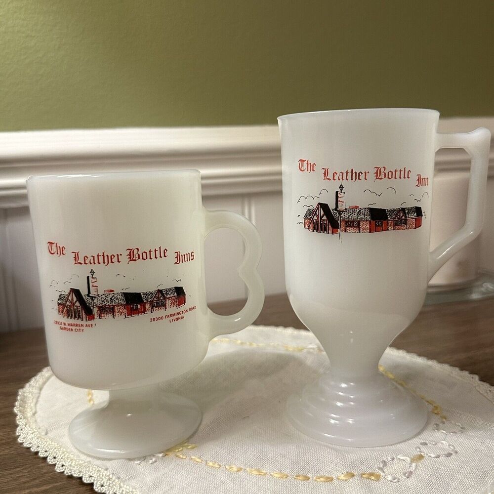 Set Of 2 Milk Glass Mugs The Leather Bottle Inn Restaurantware